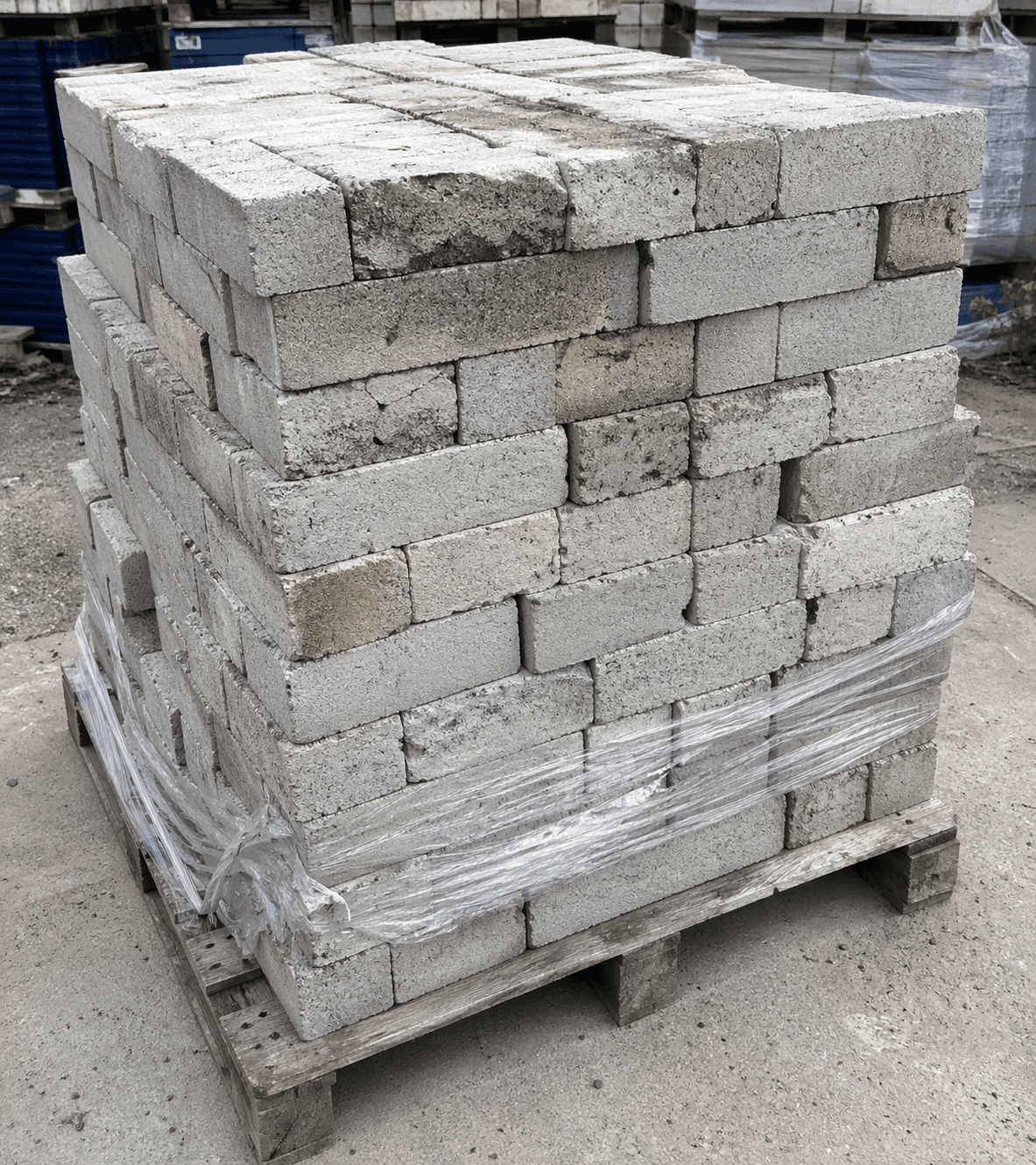 Palletized concrete solar ballast blocks ready for recycling